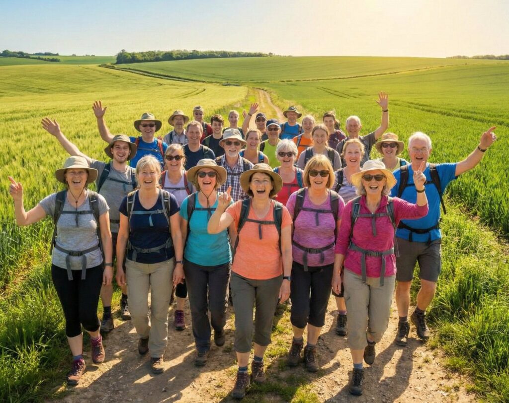 Group of 24 happy wanderers
